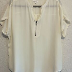 Women's Cream Blouse with Zipper Detail